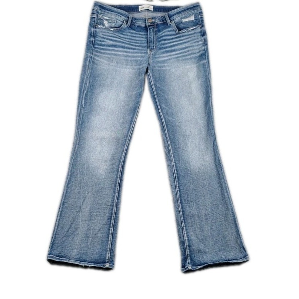 BKE Payton Universal Fit Mid-Rise Bootcut Jeans Women's 34x33.5 Distressed Blue